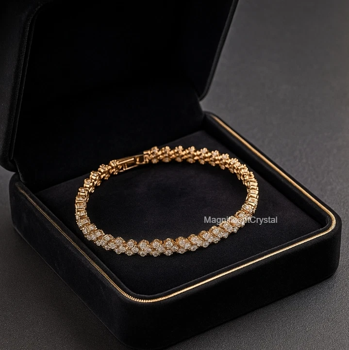Swarovski Elements Rose Gold Heart Crystals Bracelet Chain Bangle Dainty Jewelry - Image 2 of 4