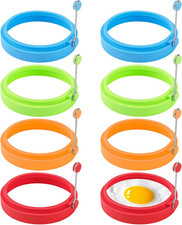 8 Pack Silicone Egg Rings for Griddle, 4-Inch Non-Stick Pancake Molds | Dishwash