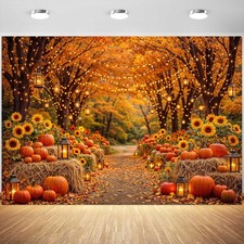 7x5 ft Fall Photo Backdrop Autumn Forest Harvest Farm Background Pumpkins