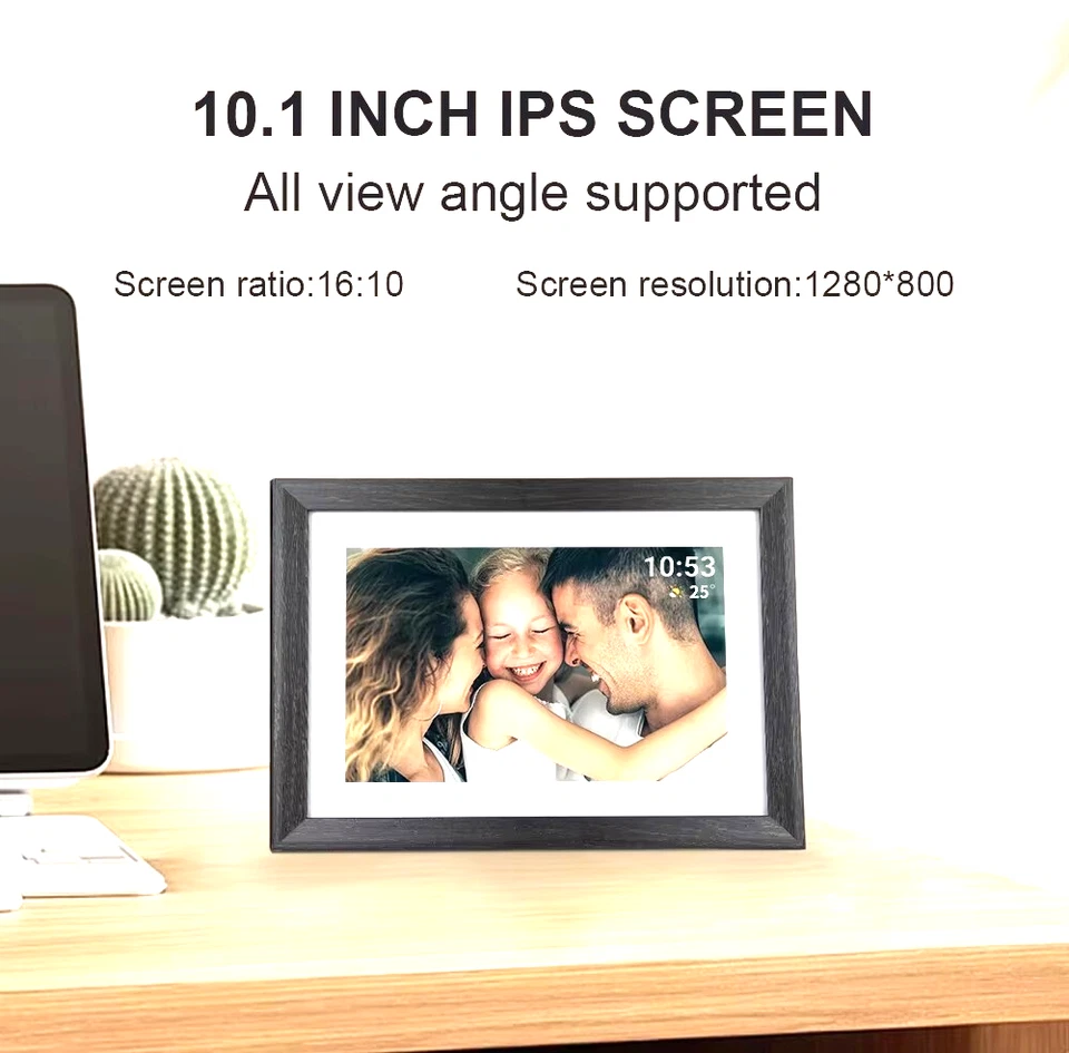 WiFi Black Wood Photo Frame Digital 10.1inch Touch Screen 16GB Christmas Gift - Image 4 of 4