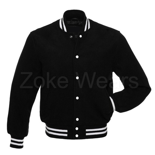 Mens Varsity All Wool Baseball Letterman Bomber Style Black Sleeves Retro Jacket - Picture 13 of 18