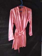 Vtg Halston Pink Satin V- Neck Women Nightgown Mini Lingerie Silky Tie Wrap Robe