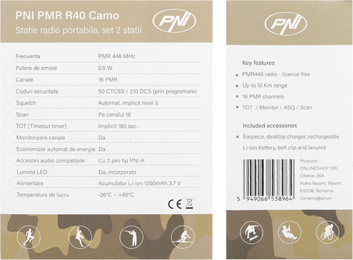 Stazione Radio Portatile PMR R40 Camo, Set Da 2 Pezzi, 0,5 W, 16 Canali Program - Foto 7 di 12
