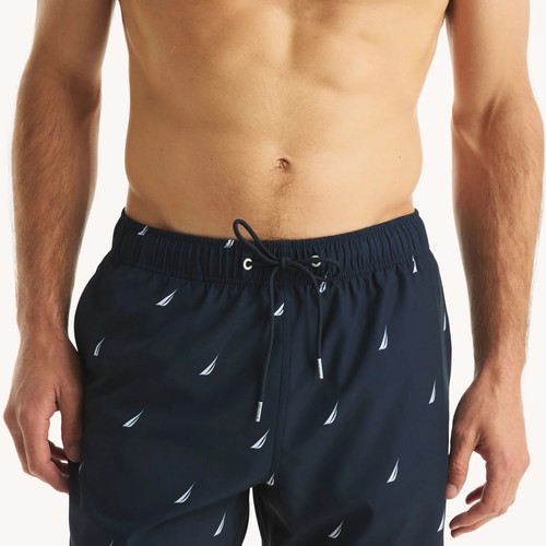 Nautica Men's 6" Printed Logo Quick Dry Elastic Waistband Drawstring Swim Trunks - Picture 5 of 13