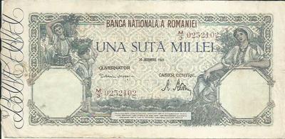 3RW 1JUL F-VF CONDITION ROMANIA 100000 LEI 1945 P 58