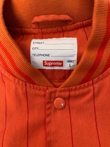 Supreme Pinstripe Varsity Jacket Orange 