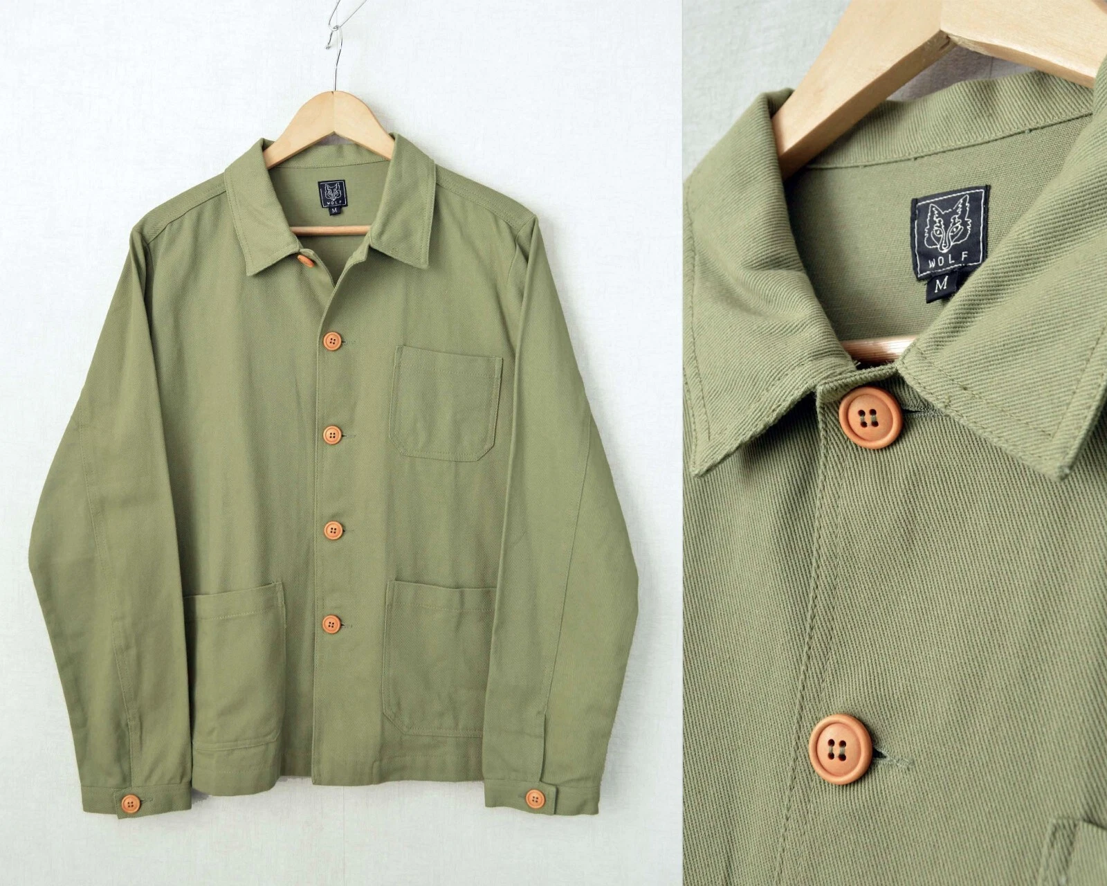 60s Style French Pistachio Green Cotton Twill Canvas Chore Jacket - S M L XL