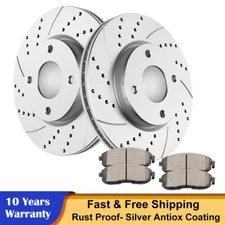 Front Drilled & Slotted Rotors Ceramic Brake Pads Fit Nissan Cube Sentra Versa