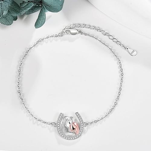 925 Sterling Silver Horseshoe Bracelet Jewelry Gift for Women Girl - Picture 3 of 4