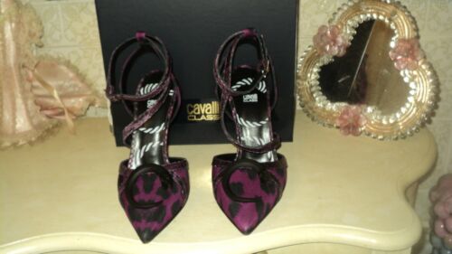 ROBERTO CAVALLI CLASS PURPLE/BLACK SNAKESKIN LEATHER/FABRIC PUMPS EU38*US7.5*UK5 - Picture 3 of 9