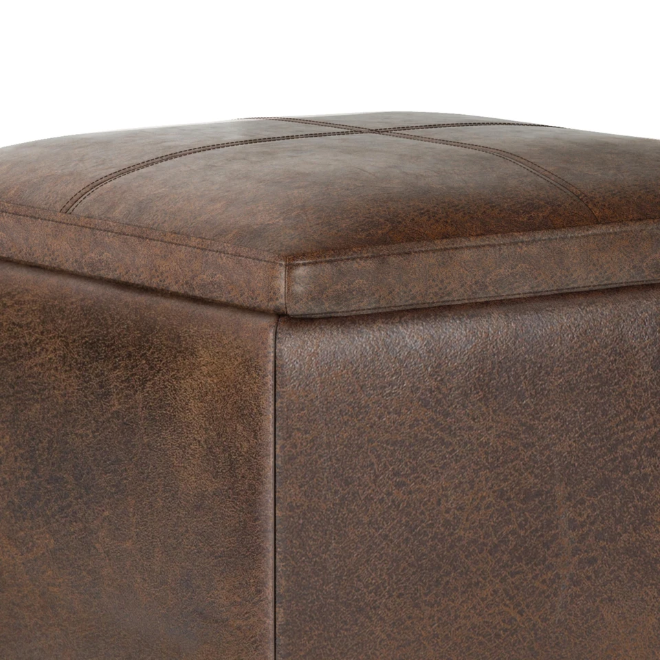 Rockwood 18 inch Wide Contemporary Square Cube Storage Ottoman with Tray in Dist - Image 4 of 4
