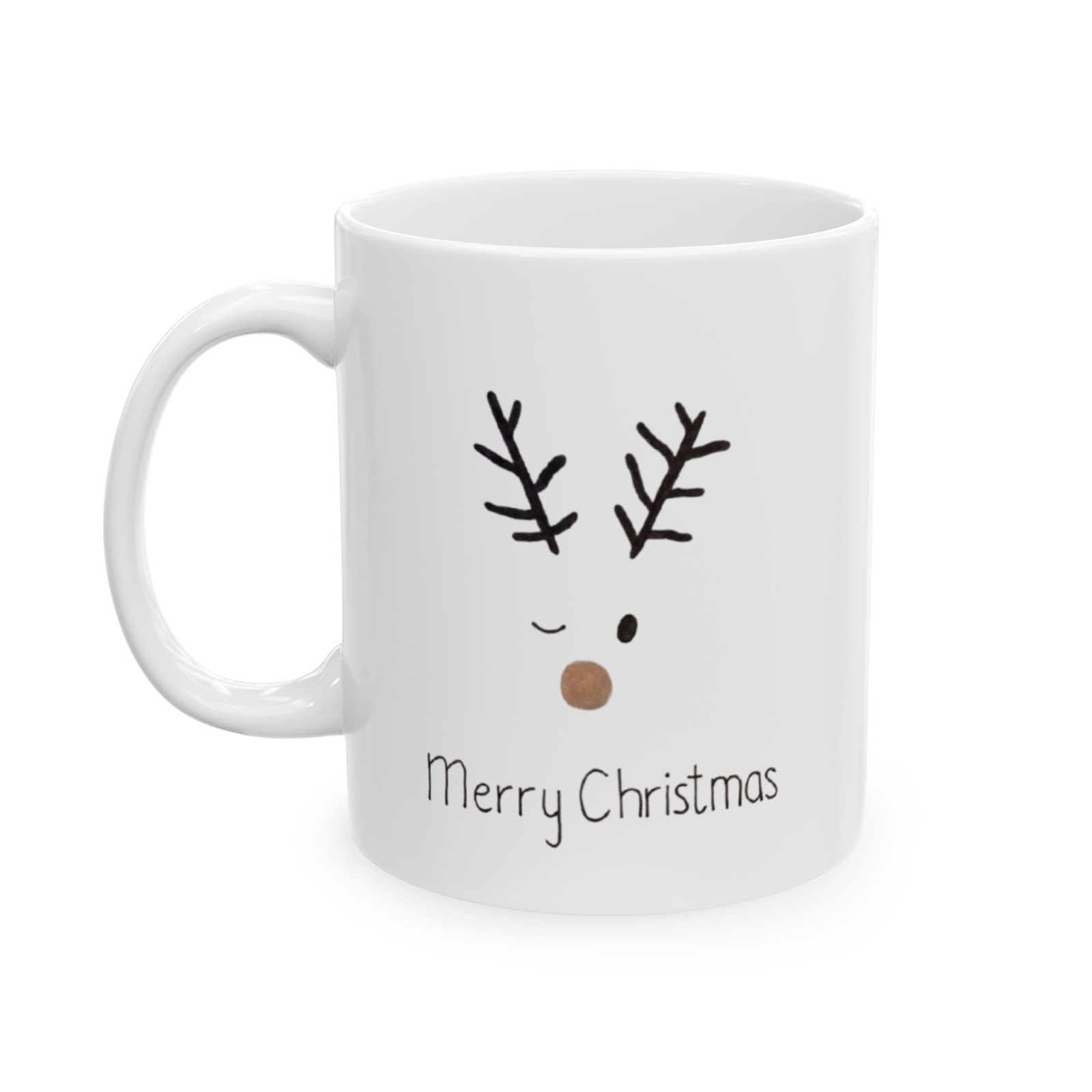 Christmas Deer Ceramic Mug, Holiday Coffee Cup Gift, Festive Reindeer Tea Mug,