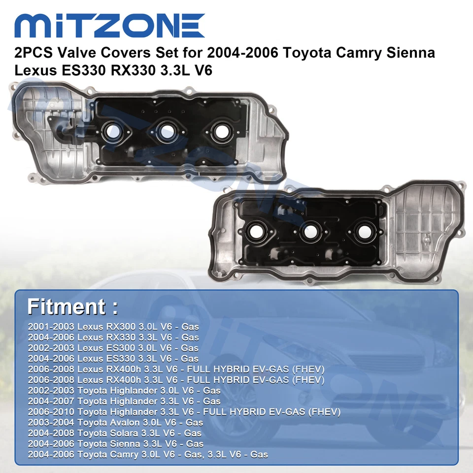2 件阀盖套装适用于 2004 - 2006 年丰田凯美瑞西耶纳雷克萨斯 ES330 RX330 3.3L V6 — 第 3/4 张图片