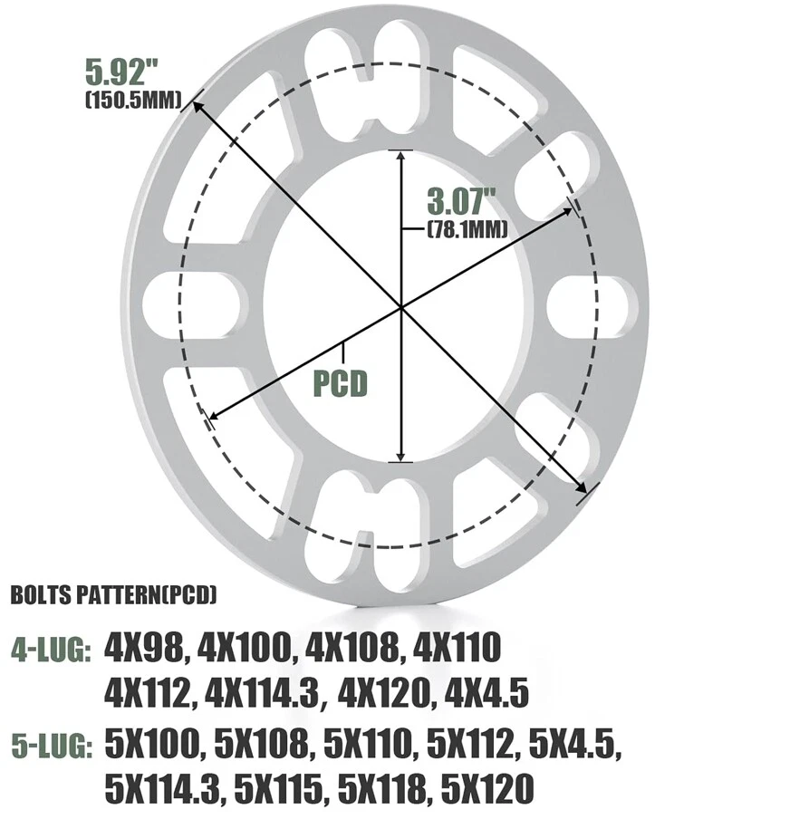 汽车车轮轮胎间隔器适配器垫片 4Lug/5Lug x100 x110 x112 x114.3 — 第 2/4 张图片