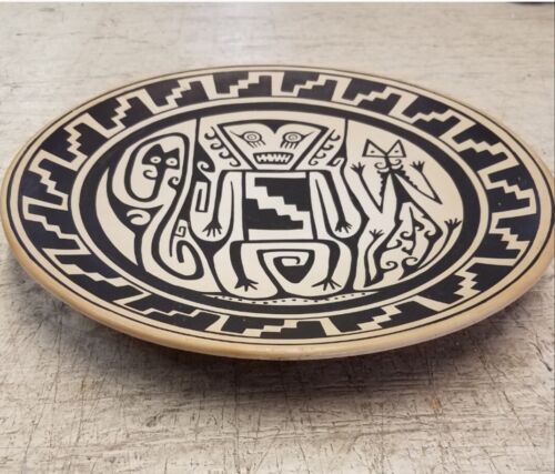 Vtg Nice! Large Wall Studio pottery Dish Plate Tiki Maori Polynesian 16 1/2" - Picture 3 of 12
