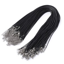 100 x 2mm Platinum Iron Clasp Black Imitation Leather Cord Adjustable Chain 17"