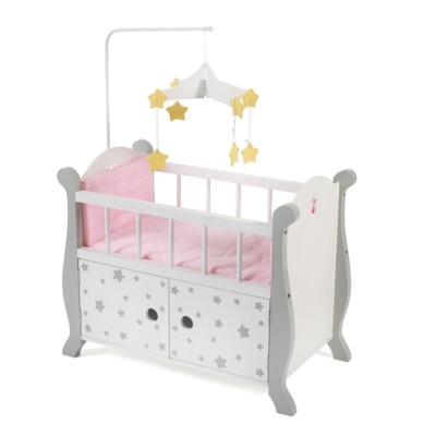 Bayer Chic 2000 Puppenbett mit Mobile Stars grau für Puppen bis ca. 46 cm TOP