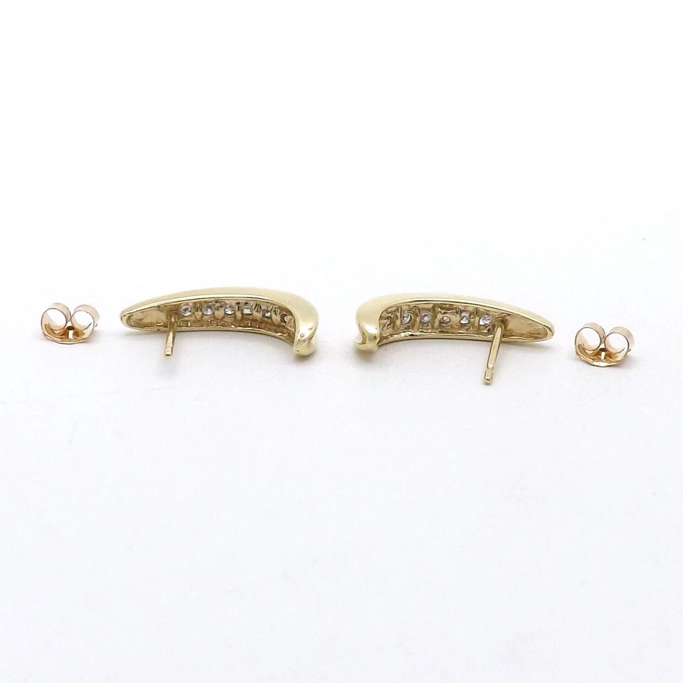 10K Gold Natural Diamond J Hoop Earrings Tapered Channel Set - Image 4 of 4