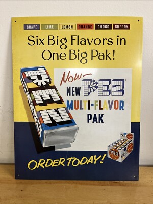 PEZ Tin Metal Sign Pez Candy - PEZ Multi-Flavors Pak- 2002 - CLEAN