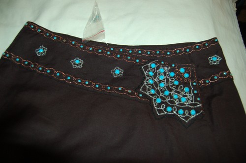 Neu mit Etikett Harold's schwarz Leinen/Baumwolle Wickelrock türkis wie Steine Größe 8 118 $ - Bild 5 von 12