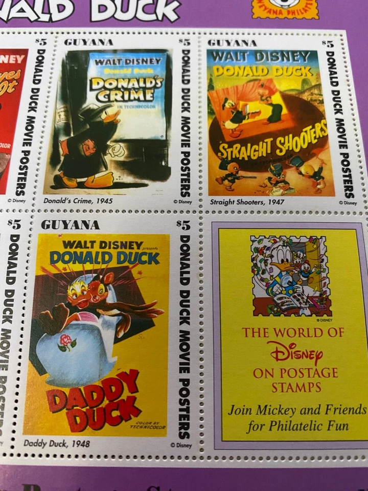 PÓSTERS DE PELÍCULAS DE COLECCIÓN DONALD DUCK DISNEY HOJAS DE SELLOS + sht 6 MNH '93 Foto 4 de 4