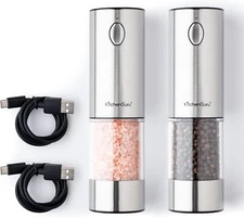 2 Pack Premium Lithium Powered Rechargeable Electric Salt & Pepper Grinder Set