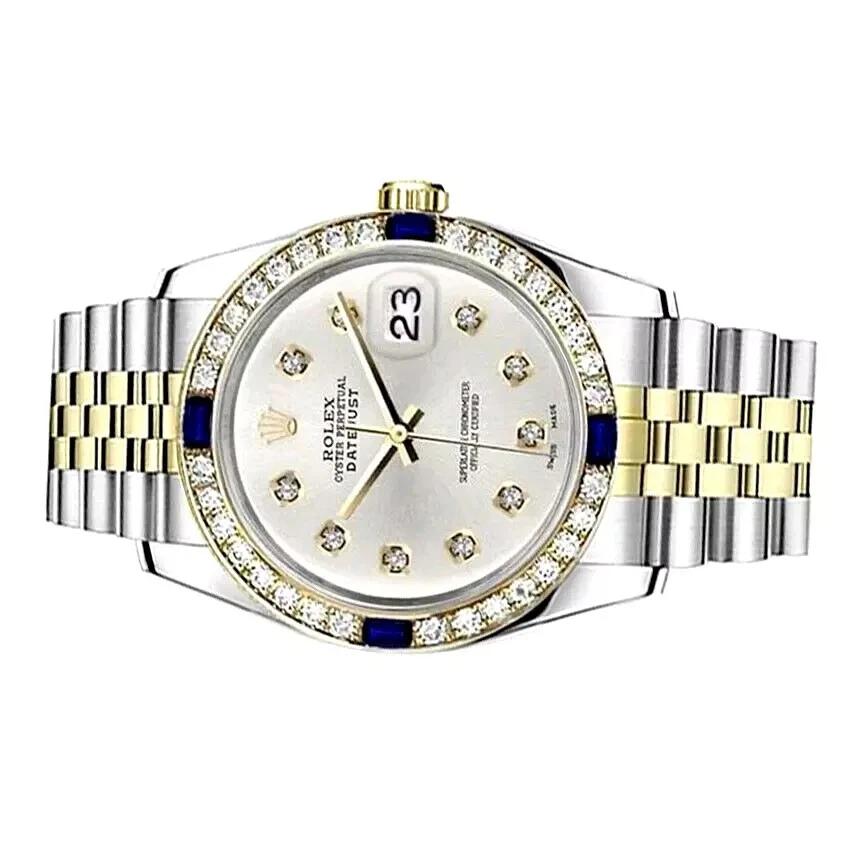 Reloj Rolex Datejust 26 mm plata esfera diamante zafiro y diamante bisel damas Foto 4 de 4