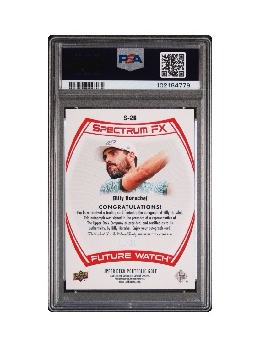 Billy Horschel 2024 UD Portfolio SP Authentic Red Spectrum FX Auto /10 PSA 10  view 2