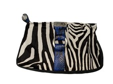 Jimmy Choo Zebra Print Pony Skin Clutch Bag Python Trim Zulu