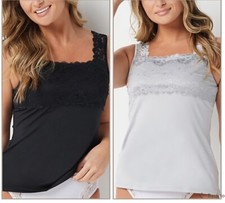 Breezies Reversible Lace Tanks Set of 2 Black/Silver Medium A373802