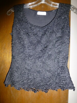 Flora Nikrooz black crochet lace overlay knit tank shell S