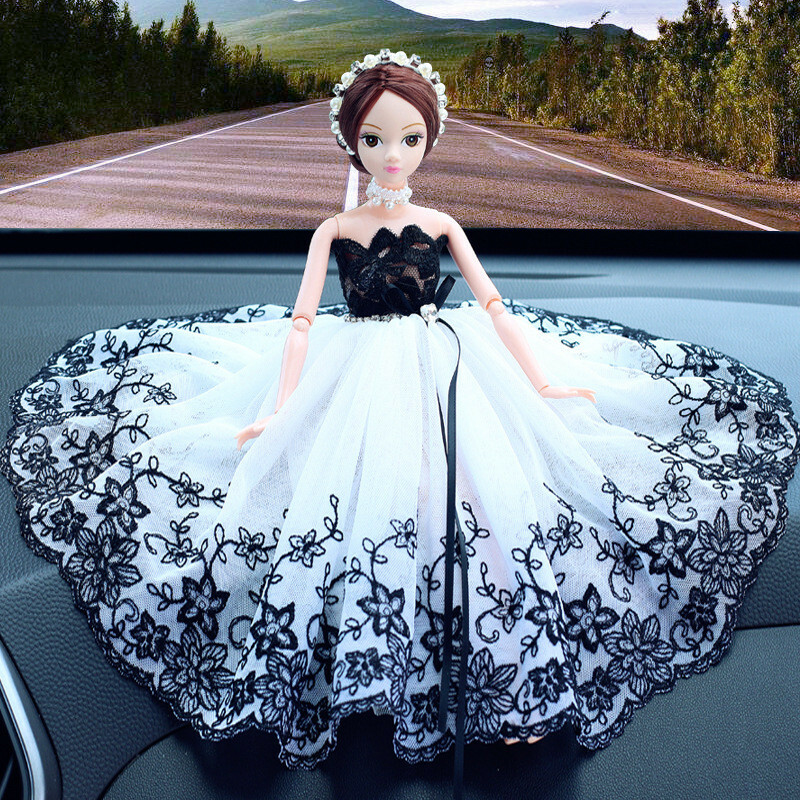 black and white dress with blue accessories Wedding Dolls Car Interior Girls Decoration Pick Model:Model 4 Elegant Women's Long Sleeve Modern Touch Slvls Charlie