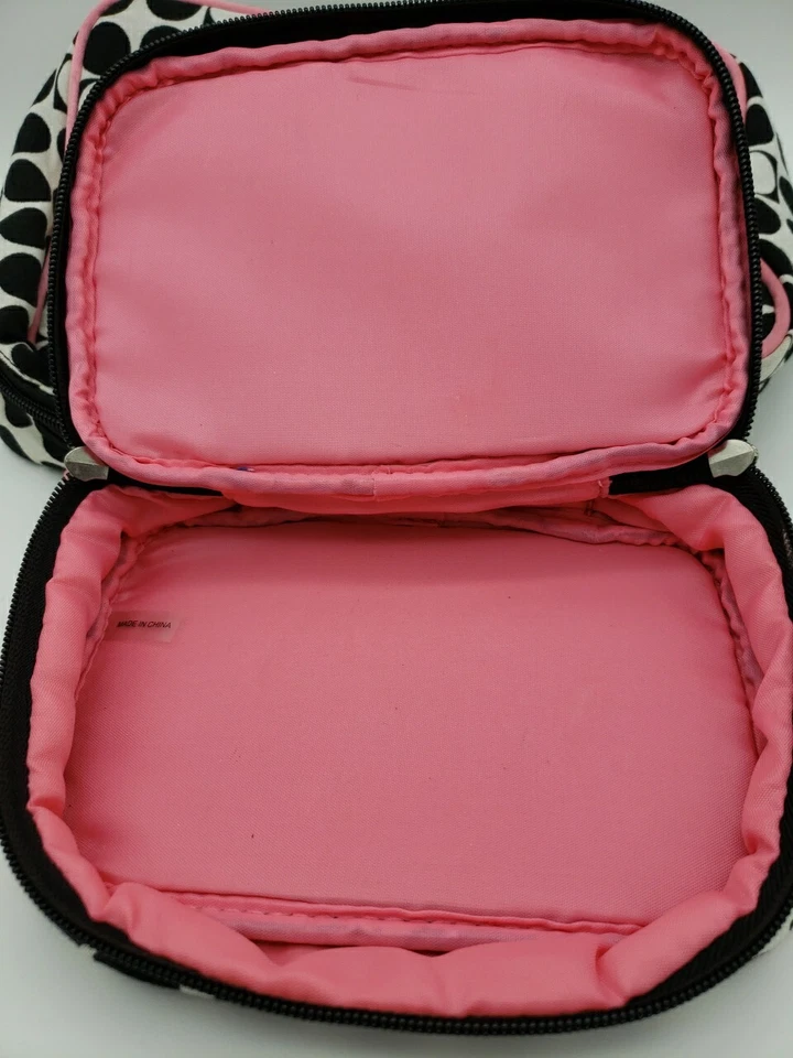 MAKEUP BAG SET WHITE W/BLACK WHITE PINK RAISED DOTS HANDLES EDGES MEDIUM... Foto 4 de 4