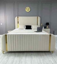 Luxury Plush Velvet Opera Golden Lining Ottoman Storage Bed Frame