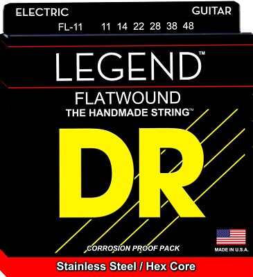 DR FL-11 Legend Stainless Steel Flatwound Electric Guitar Strings; gauges 11-48