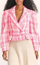 Loveshackfancy Braelynn Tweed Checked Wool Jacket Size Xs Nwt