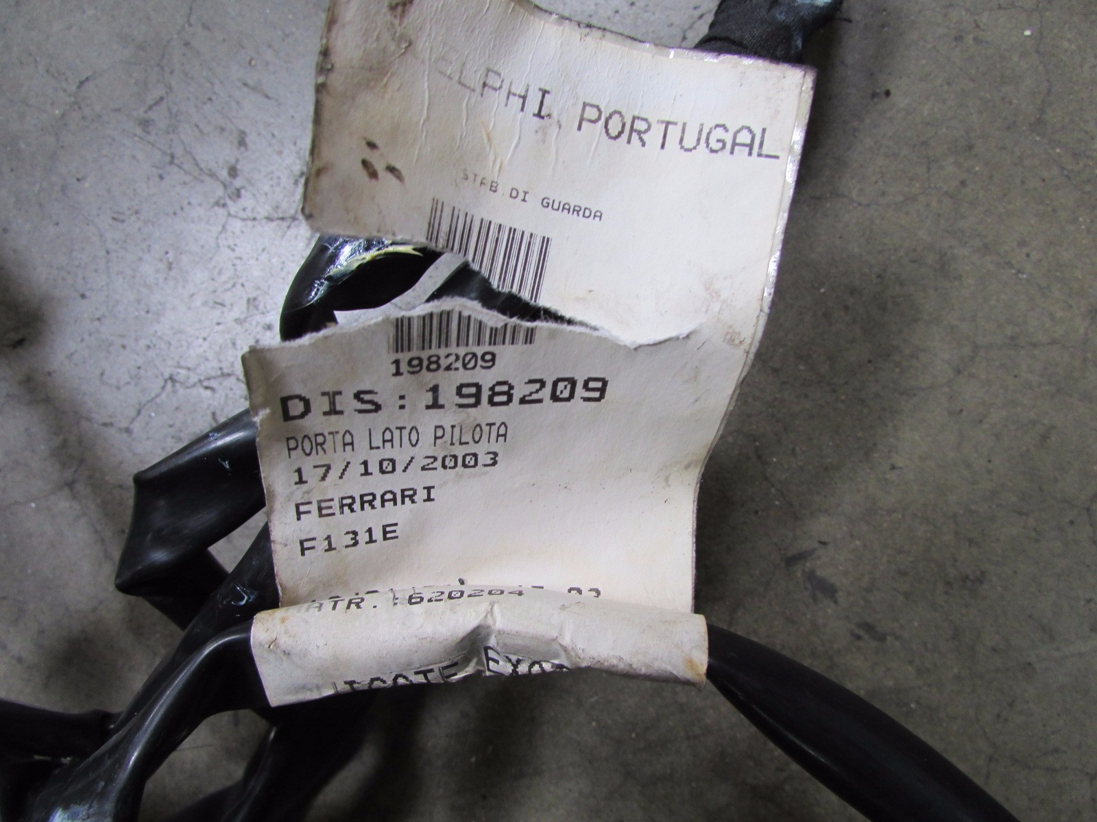 Ferrari F430, Door Wiring Harness, Used, P/N 190209