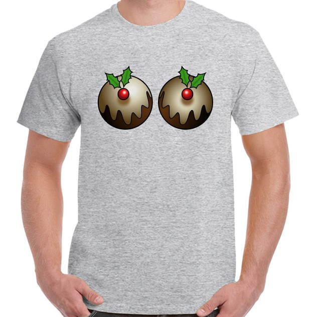 Christmas Pudding Boobs T Shirt Funny 