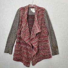 Lucky Brand Women Sweater M Red Cardigan Wool Lotus Waterfall Open Front READ