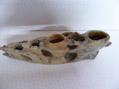 Antike chinesische Speckstein verzierte Schnitzschale Vase 26 cm x 14 cm x 7 cm - Bild 3 von 12