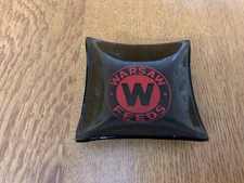 VINTAGE WARSAW FEEDS SMOKED GLASS ADVERTISING ASHTRAY TRINKET PLATE