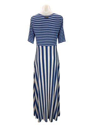 Matilda Jane Size S Blue White Striped The Road Ahead Scoop Neck Maxi Dress