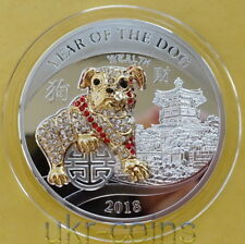 2018 Laos Lunar Year of the Dog 1 Oz Silver Proof Gilded Coin 狗 Chinese Zodiac