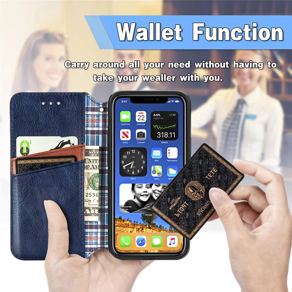 Funda de cuero con bolsillo para tarjetas tipo billetera abatible para iPhone 16E 14 15 17 Pro Max 16 11 12 7 Foto 4 de 4