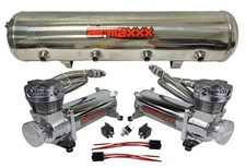 airmaxxx Dual 480 Chrome Air Compressors w/5 Gallon Polished 9-Port Tank 180 PSI