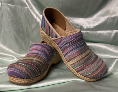 Dansko Jute Pro Weave Artisan Striped Rainbow Espadrille Mule Clog EU 40 | US 9