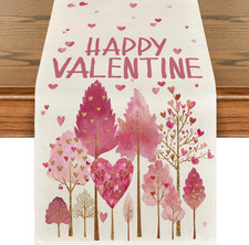Heart-Shaped Tree 210 GSM Valentine'S Table Runner, Wedding Anniversary Kitchen