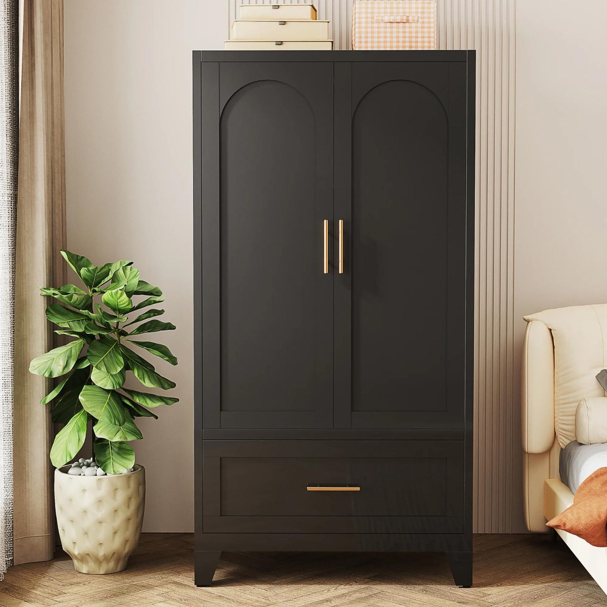 Modern Black 60 Metal Wardrobe Closet Armoire Hanging Rod & Drawer Shelves  | eBay