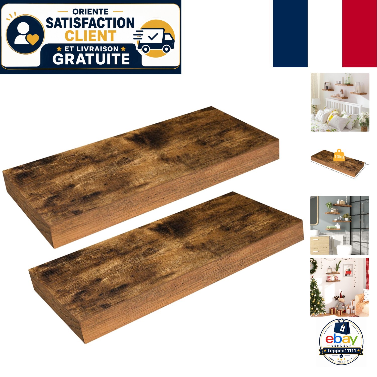 Étagères murales de 40 cm lot de 2 étagères suspendues bois et métal