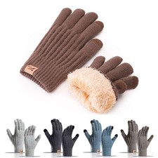 Men Winter Touchscreen Knit Gloves Fleece Lined Thermal Warm Full Finger Gloves